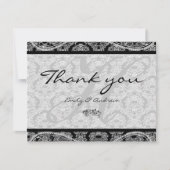 Monogram Black Damask Paisley Wedding Vielen Dank Dankeskarte (Vorderseite)
