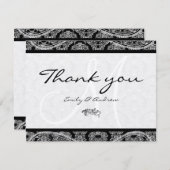 Monogram Black Damask Paisley Wedding Vielen Dank Dankeskarte (Vorne/Hinten)