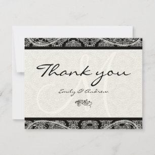 Monogram Black Damask Paisley Wedding Vielen Dank Dankeskarte