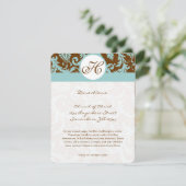 Monogram Black Damask Swirl Wedding Direction Card Einladung (Stehend Vorderseite)