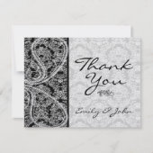 Monogram Black Damask Wedding Dankeschön Karten (Vorderseite)