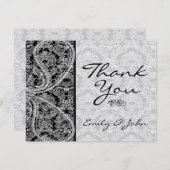 Monogram Black Damask Wedding Dankeschön Karten (Vorne/Hinten)