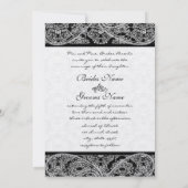 Monogram Black Damask Wedding Invitation Foto Einladung (Rückseite)