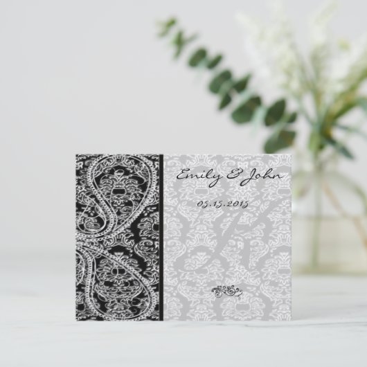 Monogram Black Damask Wedding Table Number Cards Einladung (Stehend Vorderseite)