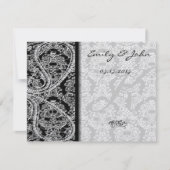 Monogram Black Damask Wedelkarten-Tischnummer Einladung (Vorderseite)