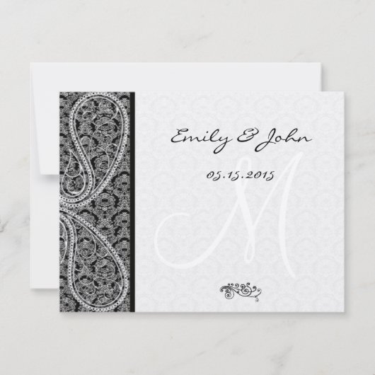 Monogram Black Damask Wedelkarten-Tischnummer Einladung (Vorderseite)