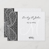 Monogram Black Damask Wedelkarten-Tischnummer Einladung (Vorne/Hinten)