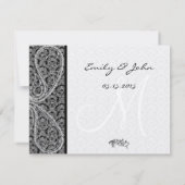 Monogram Black Damask Wedelkarten-Tischnummer Einladung (Rückseite)
