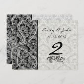 Monogram Black Damask Wedelkarten-Tischnummer Postkarte (Vorne/Hinten)