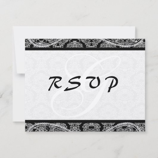 Monogram Black Damask WedelResponse-UAWG RSVP Karte (Vorderseite)
