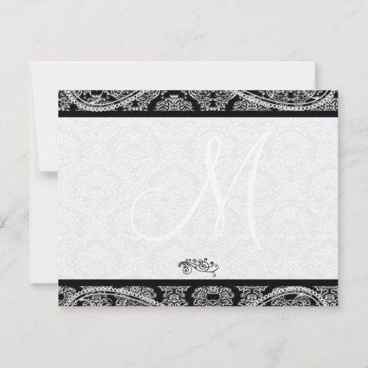 Monogram Black Damask WedelResponse-UAWG RSVP Karte (Rückseite)
