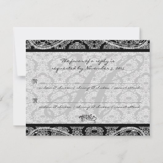 Monogram Black Damask WedelResponse-UAWG RSVP Karte (Rückseite)
