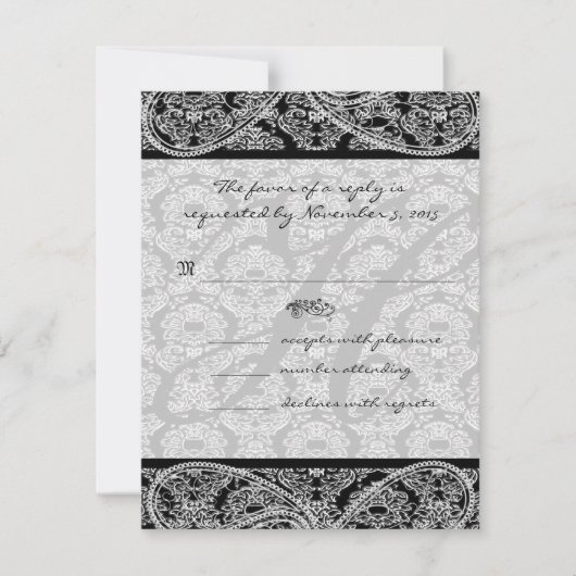 Monogram Black Damask WedelResponse-UAWG RSVP Karte (Vorderseite)
