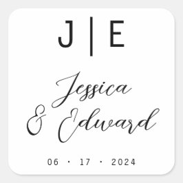 Monogram Black Elegant Script Couple Name Modern Quadratischer Aufkleber
