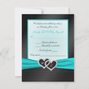 Monogram Black FAUX Satin Falten mit Aqua RSVP Karte