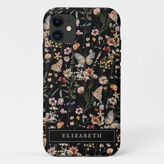 Monogram Black Floral iPhone Gehäuse Case-Mate iPhone Hülle (Rückseite)