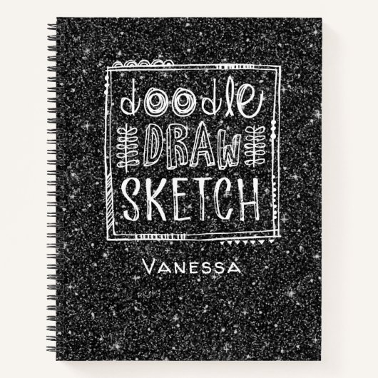 Monogram Black Glitzer Artist Sketchbook Notizblock (Vorderseite)