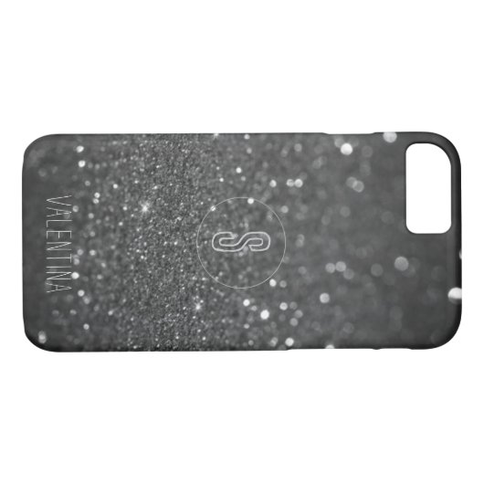 Monogram Black Glitzer Sparkle Case-Mate iPhone Hülle (Rückseite (Horizontal))