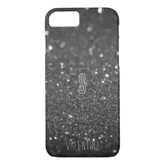 Monogram Black Glitzer Sparkle Case-Mate iPhone Hülle (Rückseite)