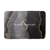 Monogram Black Gold Agate Geode Badematte (Vorderseite)