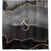 Monogram Black Gold Agate Geode Duschvorhang (Vorderseite)