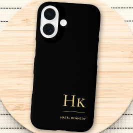 Monogram Black Gold Beruflich Elegant Stilvoll iPhone 16 Hülle