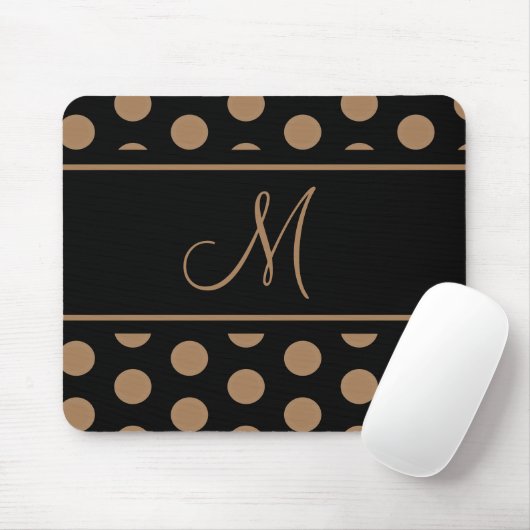 Monogram Black Gold Brown Polka Dots Mousepad (Mit Mouse)