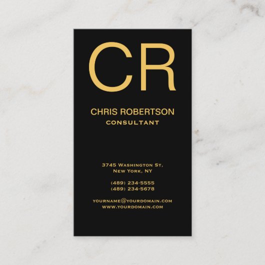 Monogram Black Gold Business Card Visitenkarte (Vorderseite)