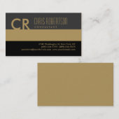 Monogram Black Gold Business Card Visitenkarte (Vorne/Hinten)