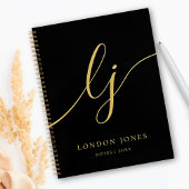 Monogram Black Gold Calligraphy 2 Initial Script Notizblock