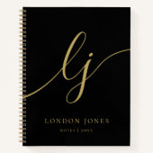 Monogram Black Gold Calligraphy 2 Initial Script Notizblock (Vorderseite)