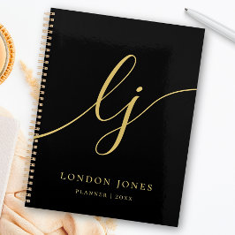 Monogram Black Gold Calligraphy Initials Business Planer