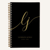Monogram Black Gold Calligraphy Script 2 Initialen Notizblock (Vorderseite)
