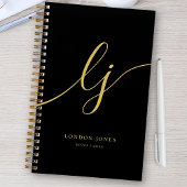 Monogram Black Gold Calligraphy Script 2 Initialen Notizblock