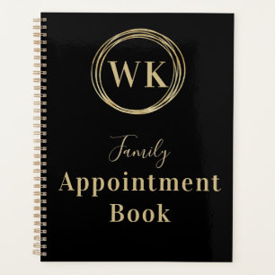 Monogram Black Gold Circle Family Terminkalender Planer