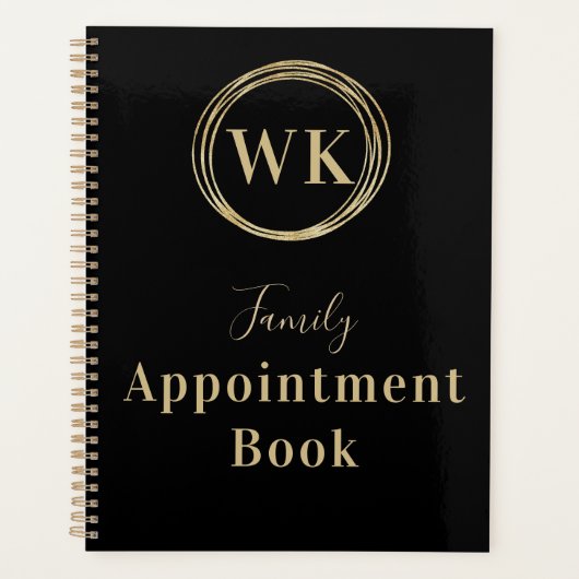 Monogram Black Gold Circle Family Terminkalender Planer (Vorderseite)
