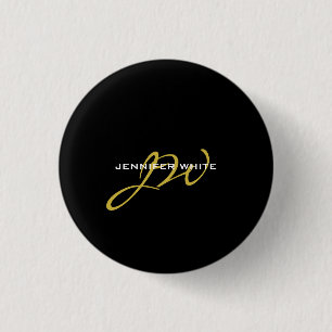 Monogram Black Gold Color Schlicht Moderner Name Button