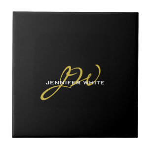Monogram Black Gold Color Schlicht Moderner Name Fliese