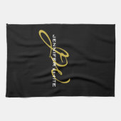 Monogram Black Gold Color Schlicht Moderner Name Geschirrtuch (Horizontal)