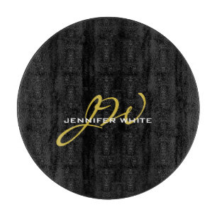 Monogram Black Gold Color Schlicht Moderner Name Schneidebrett