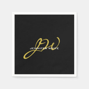 Monogram Black Gold Color Schlicht Moderner Name Serviette