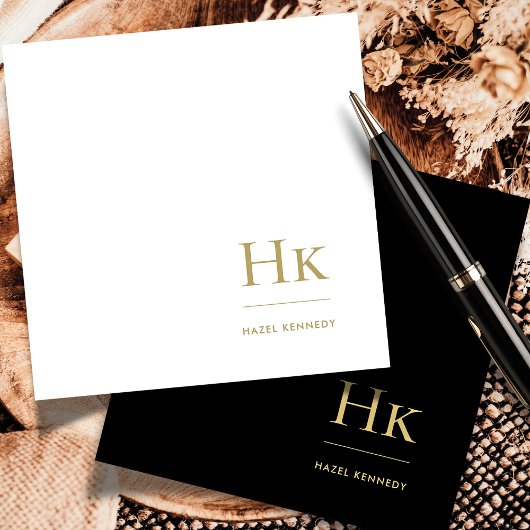 Monogram Black Gold Einfache Elegante Soziale Note Mitteilungskarte