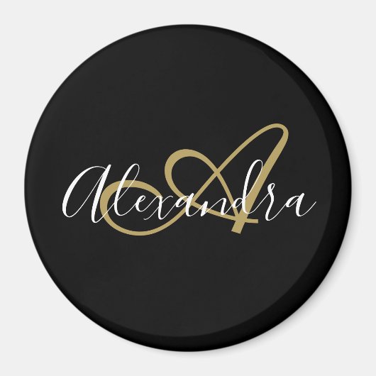 Monogram Black Gold Elegant Script Name Magnet (Vorne)