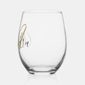 Monogram Black Gold Elegant Script Name Weinglas Ohne Stiel (Links)