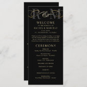 Monogram Black Gold Elegant Wedding Program (Vorne/Hinten)