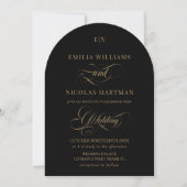 Monogram Black Gold Elegante Calligrafy Wedding Einladung (Vorderseite)