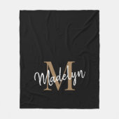Monogram Black Gold Elegante Feminine Chic Script Fleecedecke (Vorderseite)