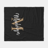 Monogram Black Gold Elegante Feminine Chic Script Fleecedecke (Vorderseite (Horizontal))