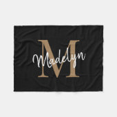 Monogram Black Gold Elegante Feminine Chic Script Fleecedecke (Vorderseite (Horizontal))