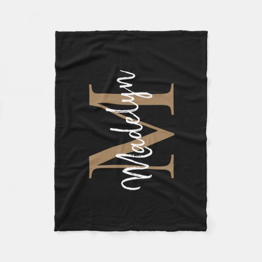 Monogram Black Gold Elegante Feminine Chic Script Fleecedecke (Vorderseite)